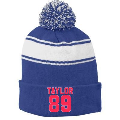 Pink Numbers Taylor Stripe Pom Pom Beanie