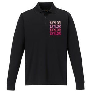 Personalized Name Taylor I Love Taylor Performance Long Sleeve Polo