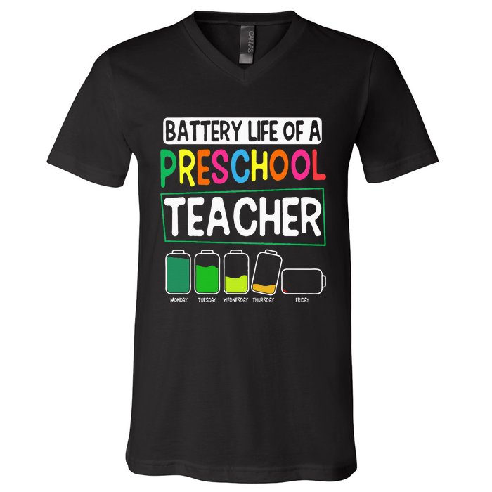 Preschool Nursery Teacher Battery Life PreK Instructor V-Neck T-Shirt