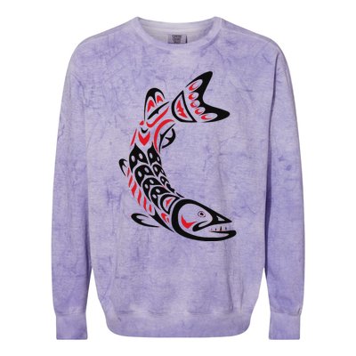 Pacific Northwest tribe art Salmon Fish Saltwater Fish Colorblast Crewneck Sweatshirt