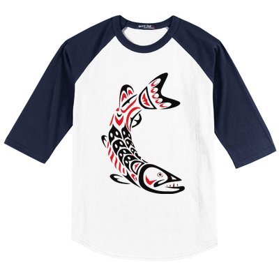 Pacific Northwest tribe art Salmon Fish Saltwater Fish Baseball Sleeve Shirt