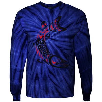 Pacific Northwest tribe art Salmon Fish Saltwater Fish Tie-Dye Long Sleeve Shirt