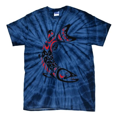 Pacific Northwest tribe art Salmon Fish Saltwater Fish Tie-Dye T-Shirt