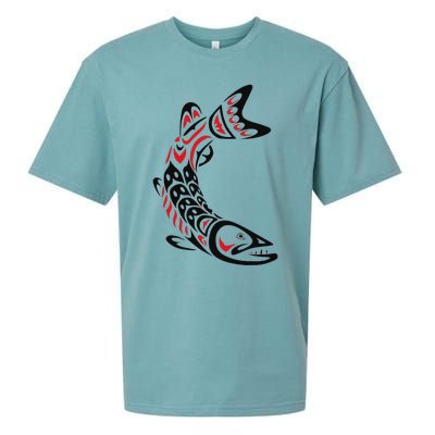 Pacific Northwest tribe art Salmon Fish Saltwater Fish Sueded Cloud Jersey T-Shirt