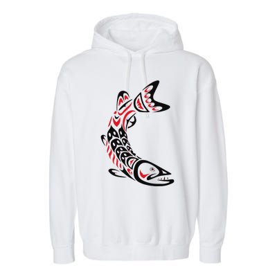 Pacific Northwest tribe art Salmon Fish Saltwater Fish Garment-Dyed Fleece Hoodie