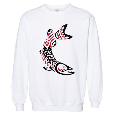 Pacific Northwest tribe art Salmon Fish Saltwater Fish Garment-Dyed Sweatshirt