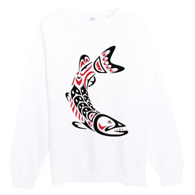 Pacific Northwest tribe art Salmon Fish Saltwater Fish Premium Crewneck Sweatshirt