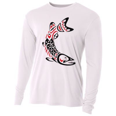 Pacific Northwest tribe art Salmon Fish Saltwater Fish Cooling Performance Long Sleeve Crew