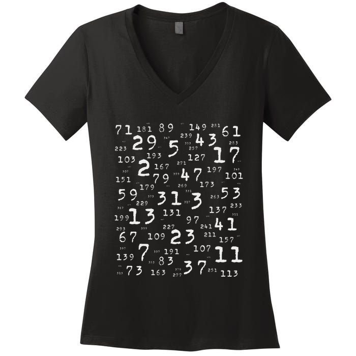 Prime Numbers Teacher Nerd Geek Science Student Logic Maths Women's V-Neck T-Shirt