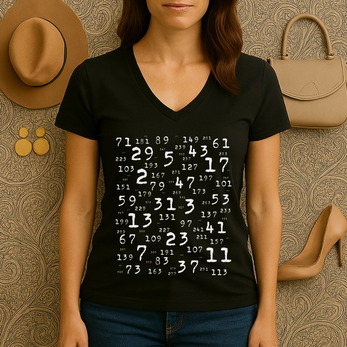 Prime Numbers Teacher Nerd Geek Science Student Logic Maths Women's V-Neck T-Shirt
