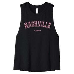 Pink Nashville Tennessee TN Varsity On Nashville Women's Racerback Cropped Tank