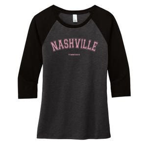 Pink Nashville Tennessee TN Varsity On Nashville Women's Tri-Blend 3/4-Sleeve Raglan Shirt