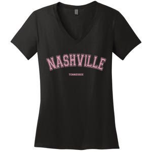 Pink Nashville Tennessee TN Varsity On Nashville Women's V-Neck T-Shirt