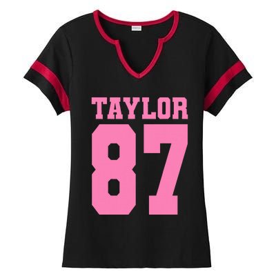 Pink Numbers Tay.Lor Ladies Halftime Notch Neck Tee