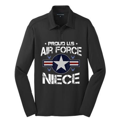 Proud Niece US Air Force Veteran Day Military Family Silk Touch Performance Long Sleeve Polo