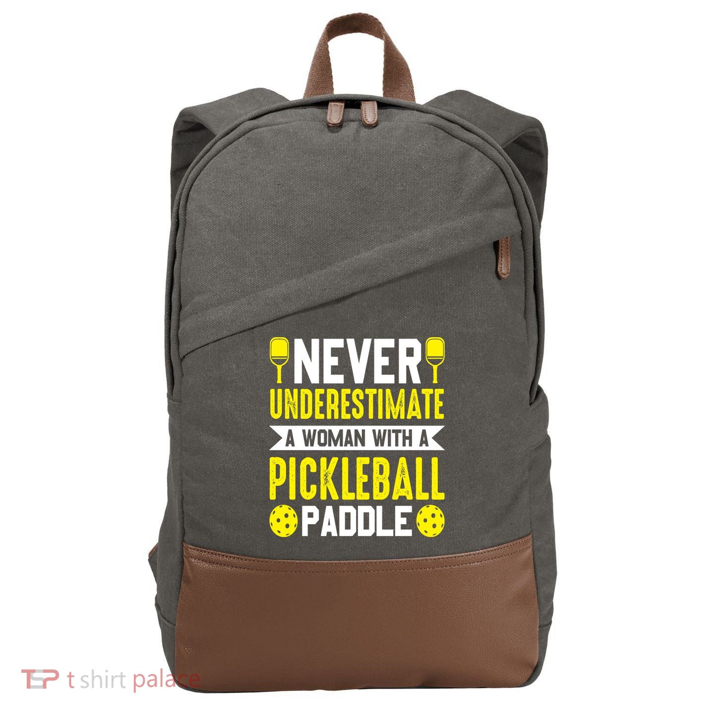 Pickleball Never Underestimate A Woman With A Pickleball Paddle Cotton Canvas Backpack