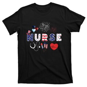 Pride Nurse USA Flag Stethoscope Patriotic Nurse 4th Of July T-Shirt