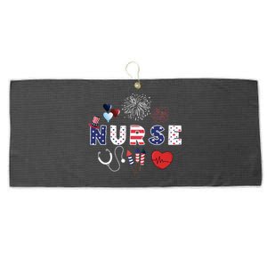 Pride Nurse USA Flag Stethoscope Patriotic Nurse 4th Of July Large Microfiber Waffle Golf Towel