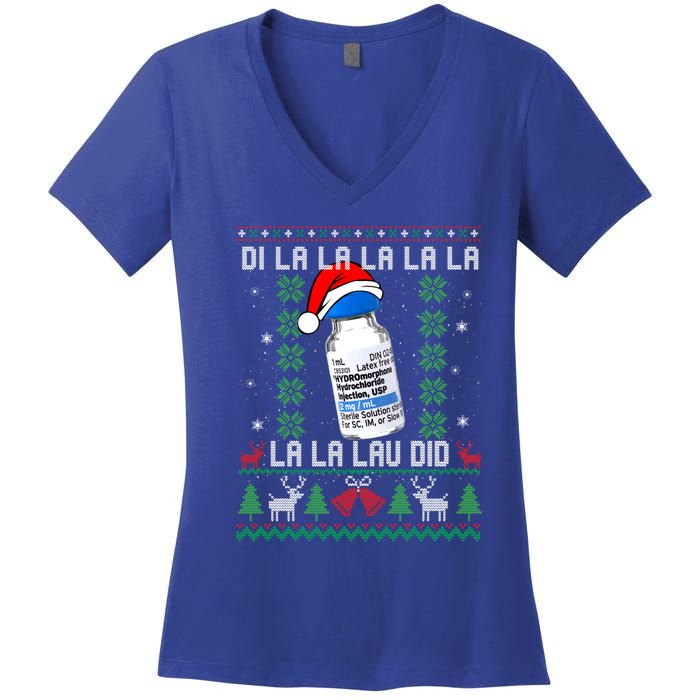 Pharmacist Nurse Ugly Christmas Sweater Di La La La Lav Did Gift Women's V-Neck T-Shirt