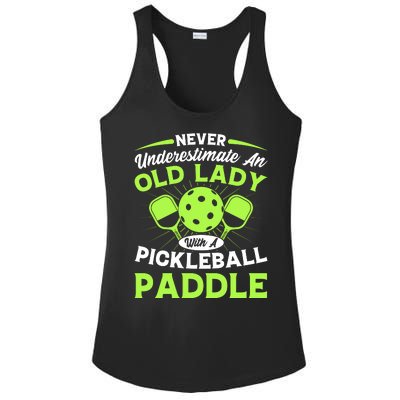 Pickleball Never Underestimate An Old Lady With A Pickleball Paddle Ladies PosiCharge Competitor Racerback Tank