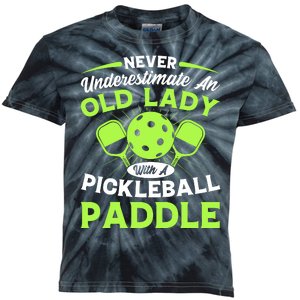 Pickleball Never Underestimate An Old Lady With A Pickleball Paddle Kids Tie-Dye T-Shirt