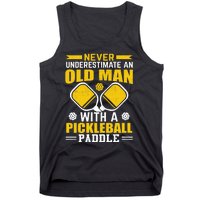 Pickleball Never Underestimate An Old Man With A Pickleball Paddle Tank Top