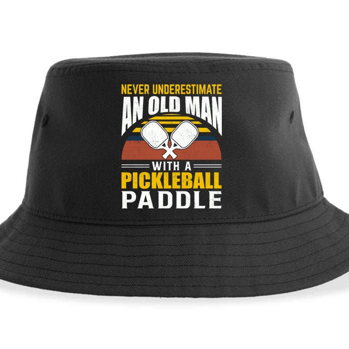 Pickleball Never Underestimate An Old Man With A Pickleball Paddle Sustainable Bucket Hat