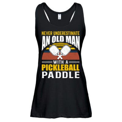 Pickleball Never Underestimate An Old Man With A Pickleball Paddle Ladies Essential Flowy Tank