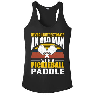 Pickleball Never Underestimate An Old Man With A Pickleball Paddle Ladies PosiCharge Competitor Racerback Tank