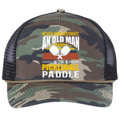 Pickleball Never Underestimate An Old Man With A Pickleball Paddle Retro Rope Trucker Hat Cap