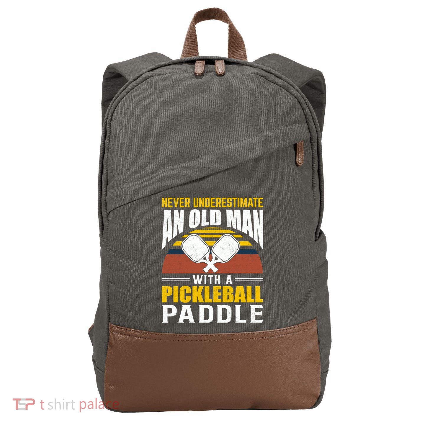 Pickleball Never Underestimate An Old Man With A Pickleball Paddle Cotton Canvas Backpack