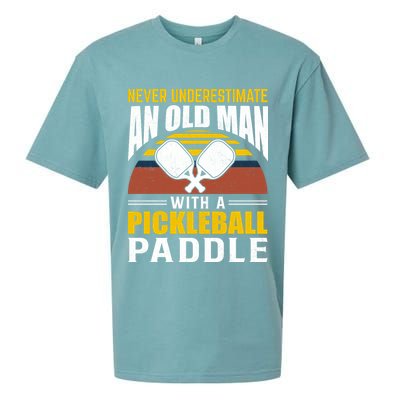 Pickleball Never Underestimate An Old Man With A Pickleball Paddle Sueded Cloud Jersey T-Shirt