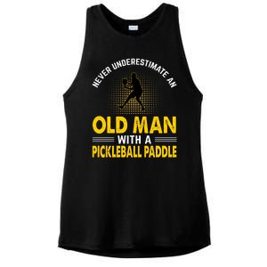 Pickleball Never Underestimate An Old Man With A Pickleball Paddle Ladies PosiCharge Tri-Blend Wicking Tank