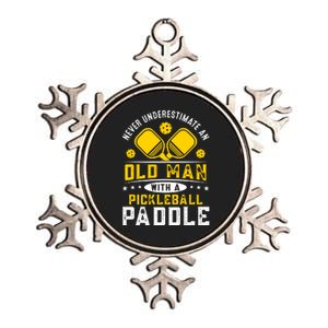 Pickleball Never Underestimate An Old Man With A Pickleball Paddle Metallic Star Ornament