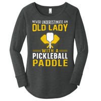 Pickleball Never Underestimate An Old Lady With A Pickleball Paddle Women's Perfect Tri Tunic Long Sleeve Shirt