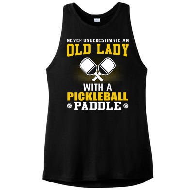 Pickleball Never Underestimate An Old Lady With A Pickleball Paddle Ladies PosiCharge Tri-Blend Wicking Tank