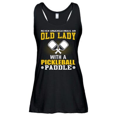 Pickleball Never Underestimate An Old Lady With A Pickleball Paddle Ladies Essential Flowy Tank