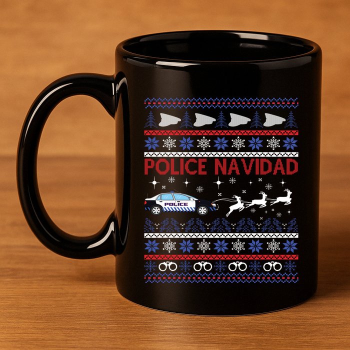 Police Navidad Ugly Christmas Sweater Design 11oz C Handle Ceramic Mug