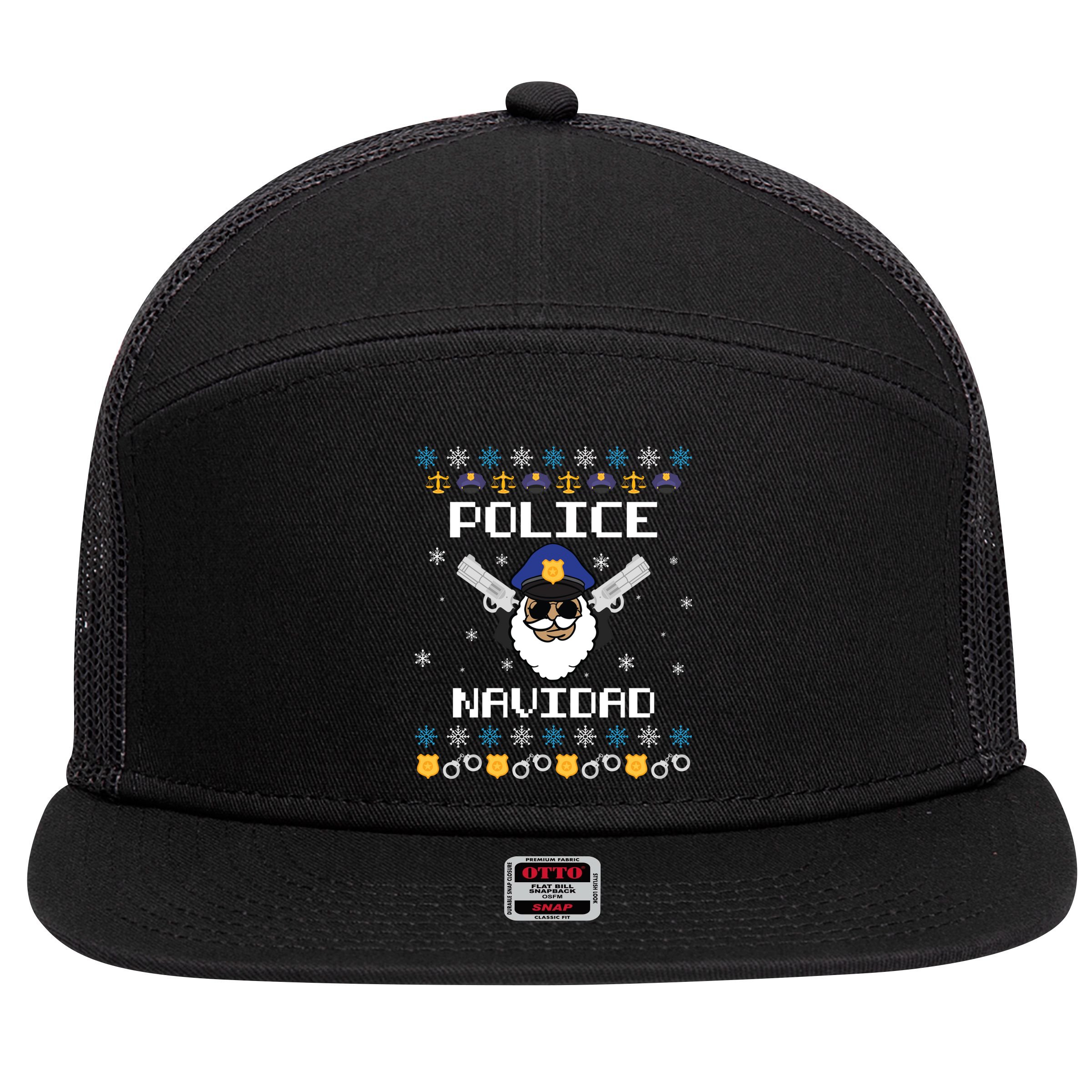 Police Navidad Ugly Christmas Funny Policeman Xmas 7 Panel Mesh Trucker Snapback Hat