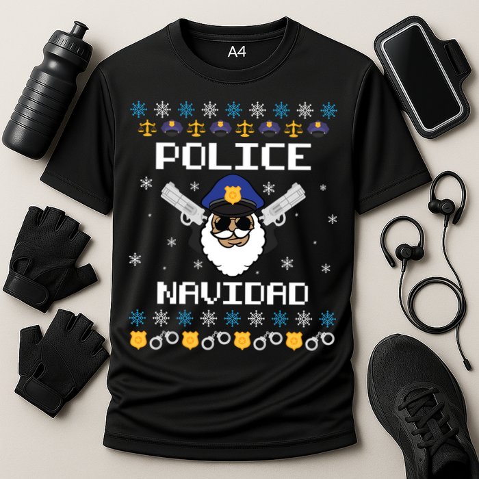 Police Navidad Ugly Christmas Funny Policeman Xmas Cooling Performance Crew T-Shirt