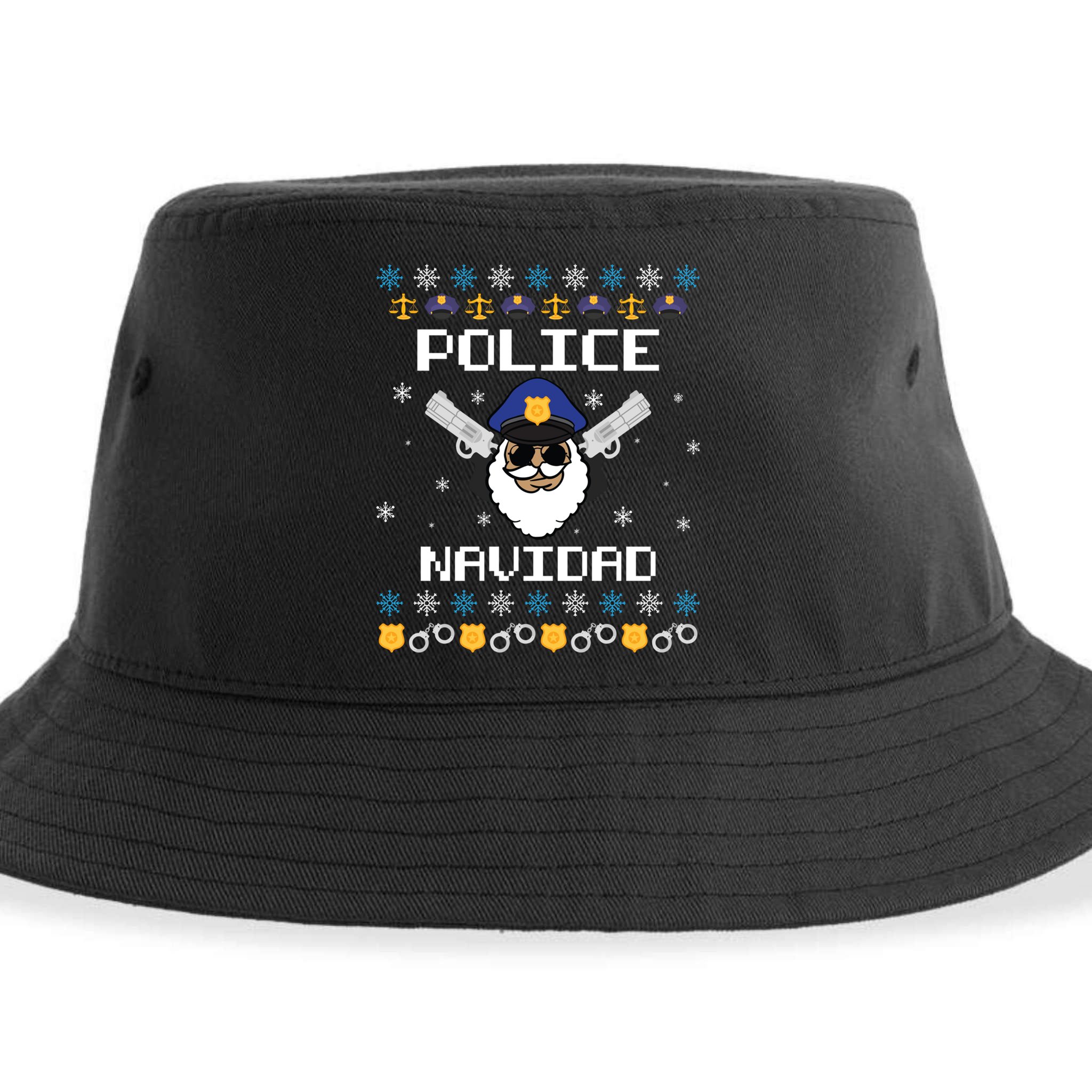 Police Navidad Ugly Christmas Funny Policeman Xmas Sustainable Bucket Hat