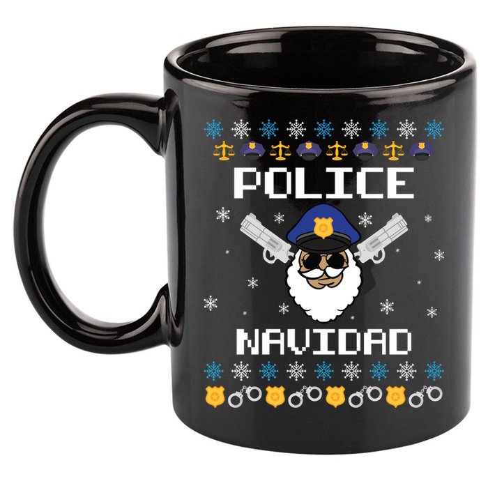 Police Navidad Ugly Christmas Funny Policeman Xmas 11oz C Handle Ceramic Mug