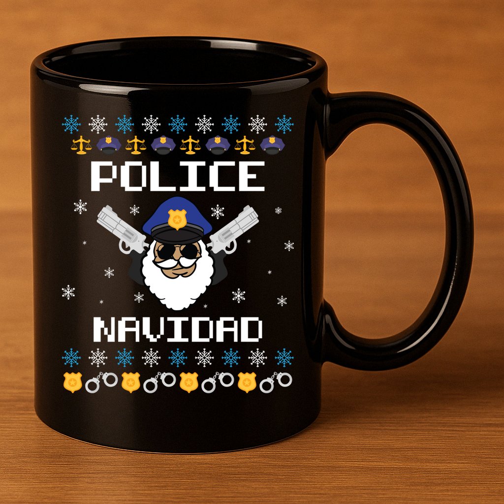 Police Navidad Ugly Christmas Funny Policeman Xmas 11oz C Handle Ceramic Mug