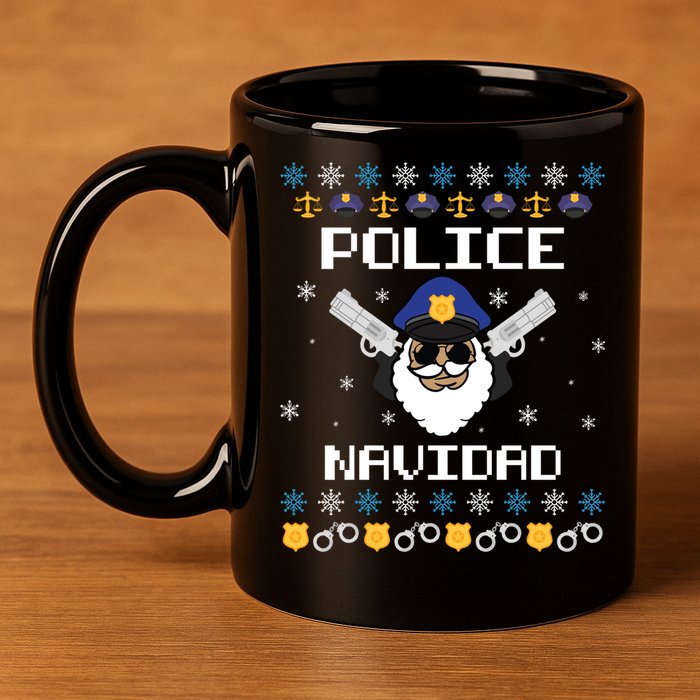 Police Navidad Ugly Christmas Funny Policeman Xmas 11oz C Handle Ceramic Mug