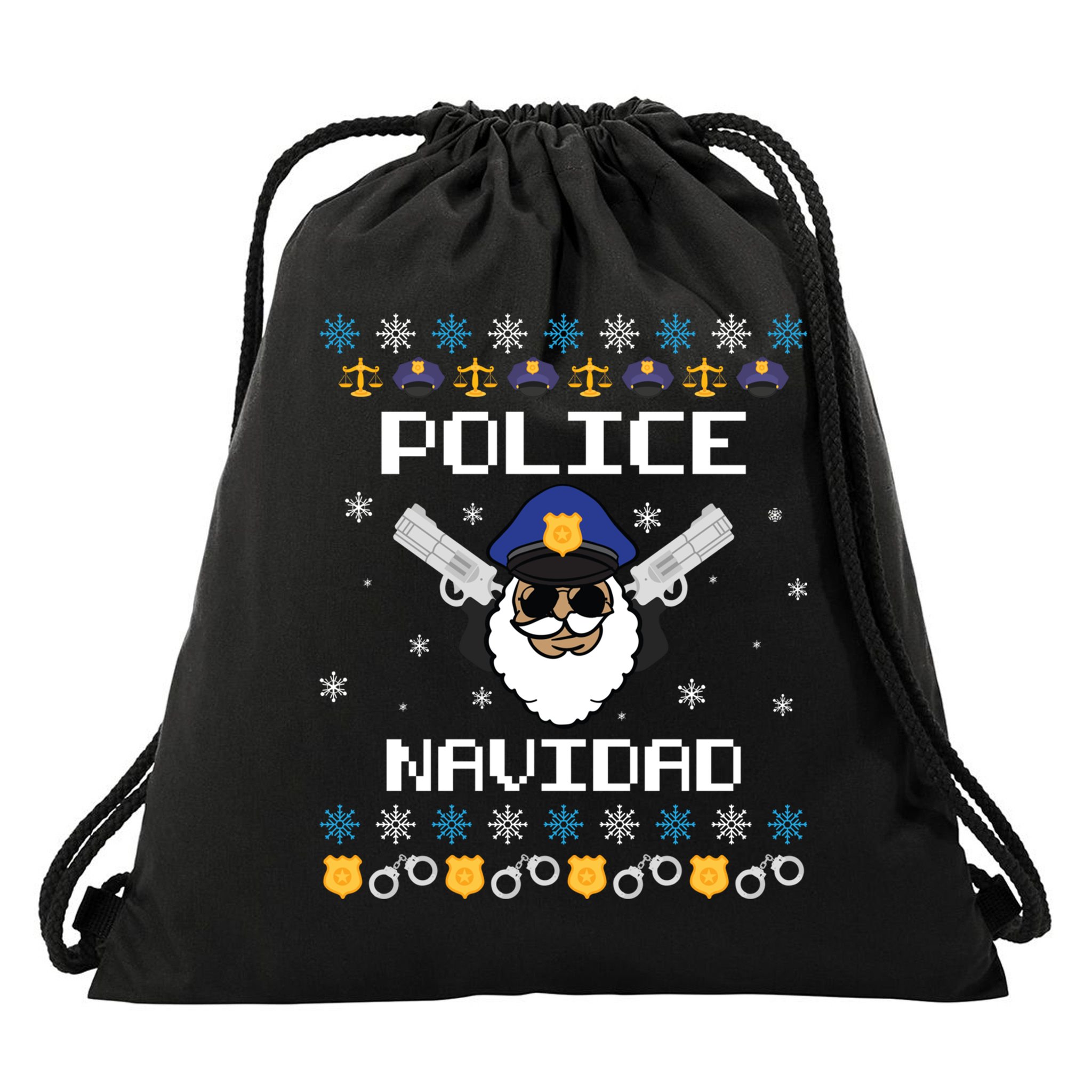 Police Navidad Ugly Christmas Funny Policeman Xmas Drawstring Bag