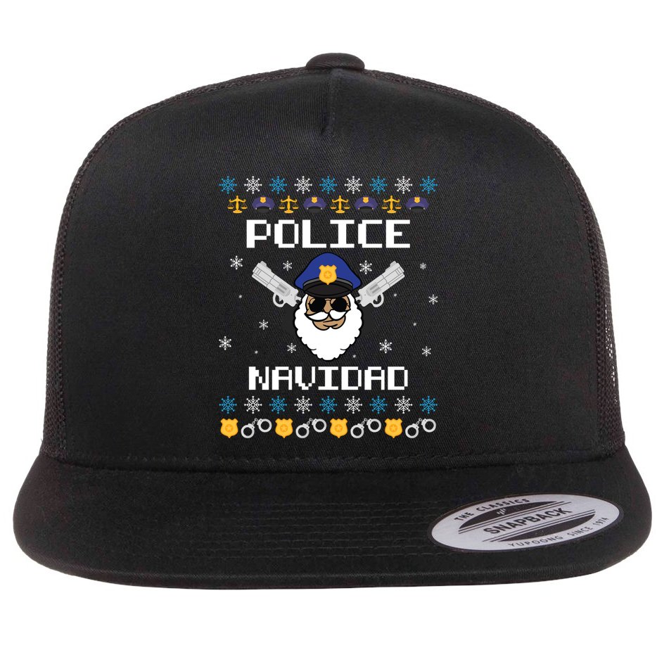 Police Navidad Ugly Christmas Funny Policeman Xmas Flat Bill Trucker Hat