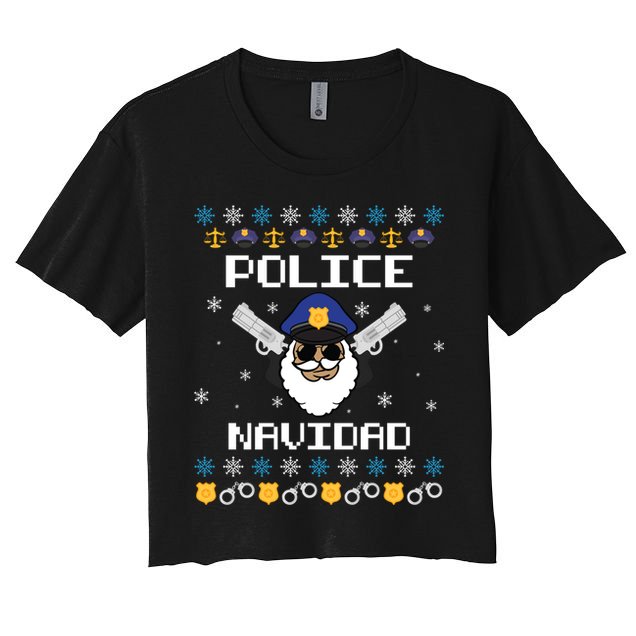 Police Navidad Ugly Christmas Funny Policeman Xmas Crop Top