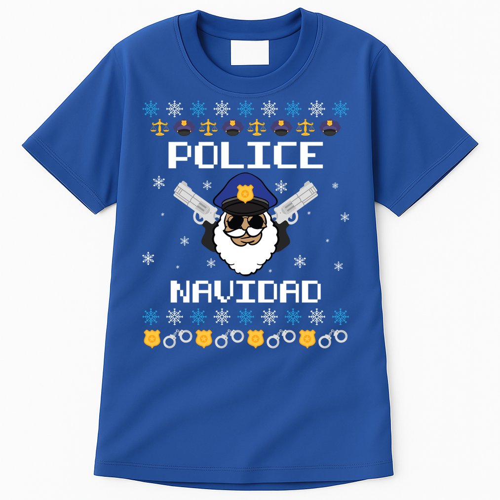 Police Navidad Ugly Christmas Funny Policeman Xmas Tall T-Shirt