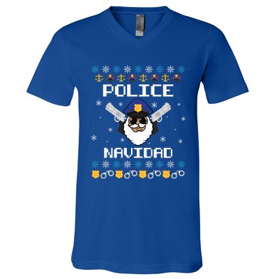 Police Navidad Ugly Christmas Funny Policeman Xmas V-Neck T-Shirt