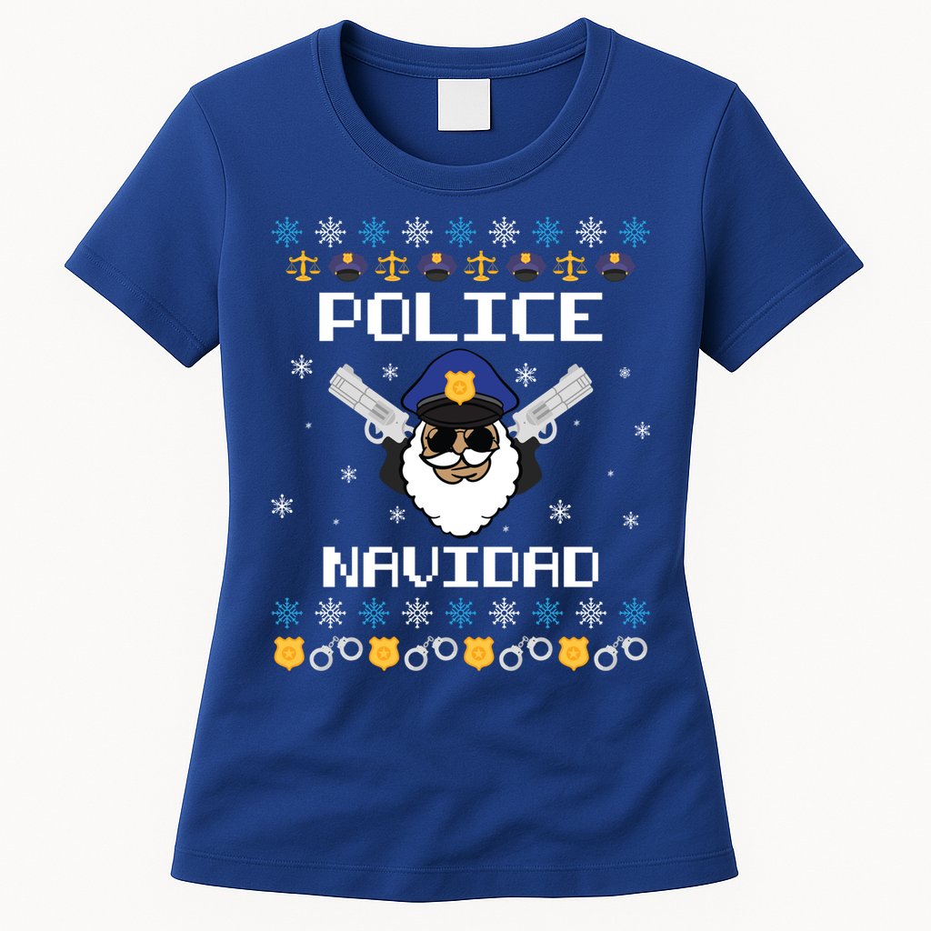 Police Navidad Ugly Christmas Funny Policeman Xmas Womens T-Shirt